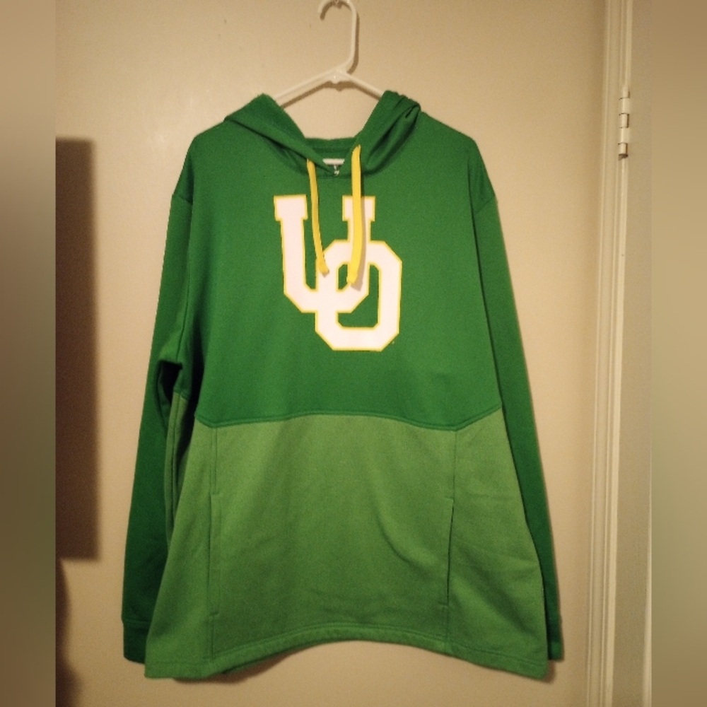 NCAA Green Pullover Hoodie with Yellow Drawcords and White Logo